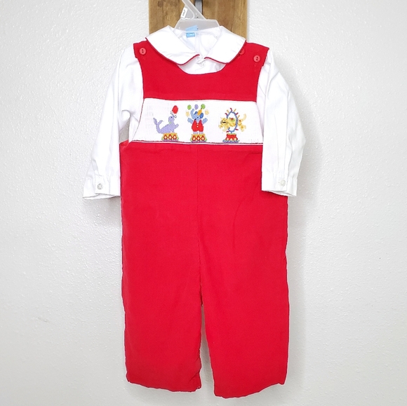 Anavini Other - Aravini Hand Smocked Red Circus Outfit Boys 12 Mth